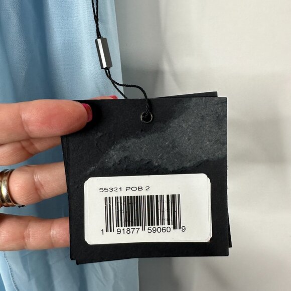 NWT Mac Duggal Pleated Chiffon Sleeveless V-Neck Gown Powder Blue 2 #9835 - Picture 6 of 8